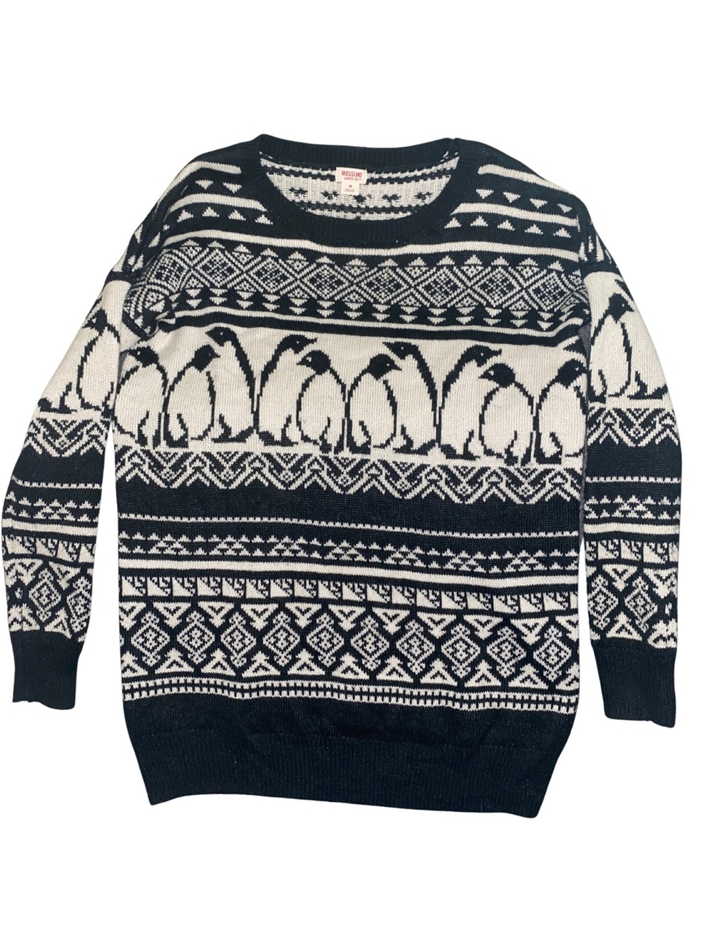 Mossimo Supply Co Womens M Penguin Fair Isle Sweater Black White Nordic Winter